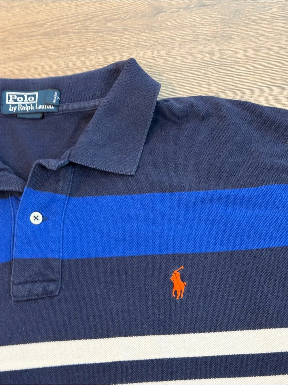 Polo Ralph Lauren Men’s Striped Polo Vintage 90s Blue Short Sleeve Shirt XXL